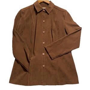 Norton McNaughton Faux Suede Shirt Jacket Button Front 6P Brown‎ Academia